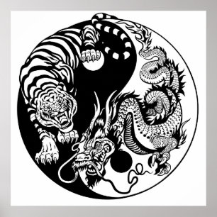 Poster dragon and tiger yin yang