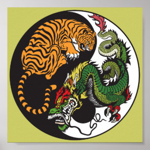 Poster dragon and tiger yin yang