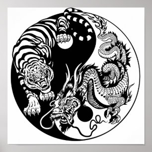Poster dragon and tiger yin yang