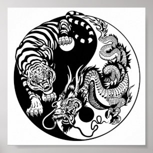 Poster dragon and tiger yin yang symbol
