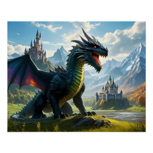 Poster Dragon arc-en-ciel dans un pays mystique (Devant)
