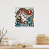 Poster Dragon asiatique vert VS tigre blanc. Illustration (Cuisine)