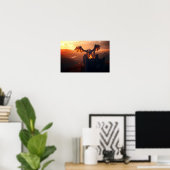 Poster Dragon attaquant un château (Bureau à domicile)
