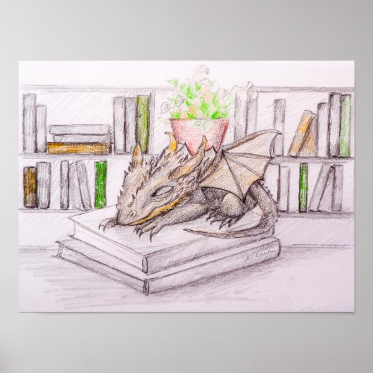 Poster Dragon Baby Bibliophile Book Lover Librarary (Devant)