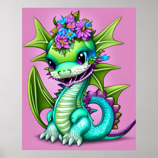 Poster Dragon bébé violet et vert (Devant)
