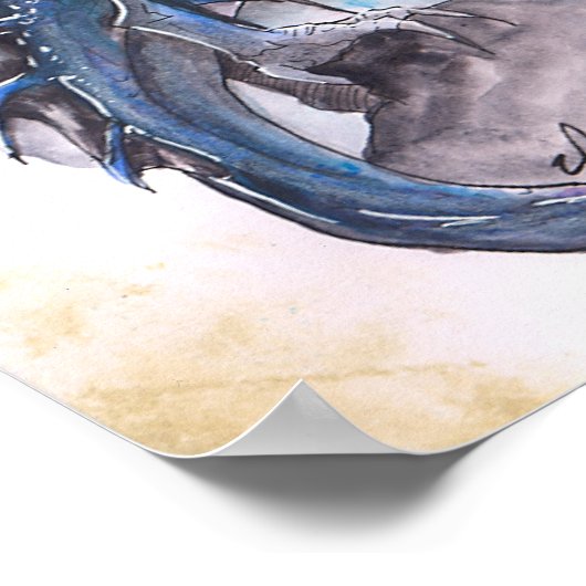 Poster Dragon bleu - aquarelles (Coin)