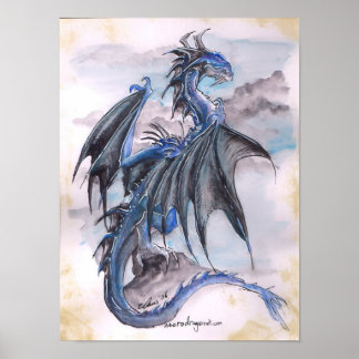 Poster Dragon bleu - aquarelles