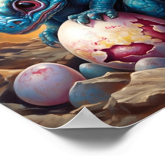 Poster Dragon Bleu Bébé Avec Hatchs (Coin)