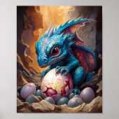 Poster Dragon Bleu Bébé Avec Hatchs (Devant)