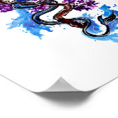 Poster Dragon bleu et fleurs violettes (Coin)