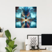Poster Dragon Bleu Mystique Reflection dans l'eau (Bureau à domicile)