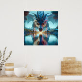 Poster Dragon Bleu Mystique Reflection dans l'eau (Cuisine)