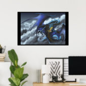 Poster Dragon Bleu - "Voler par nuit" (Bureau à domicile)