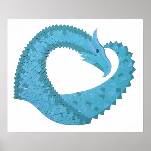 Poster Dragon cardiaque turquoise en blanc (Devant)