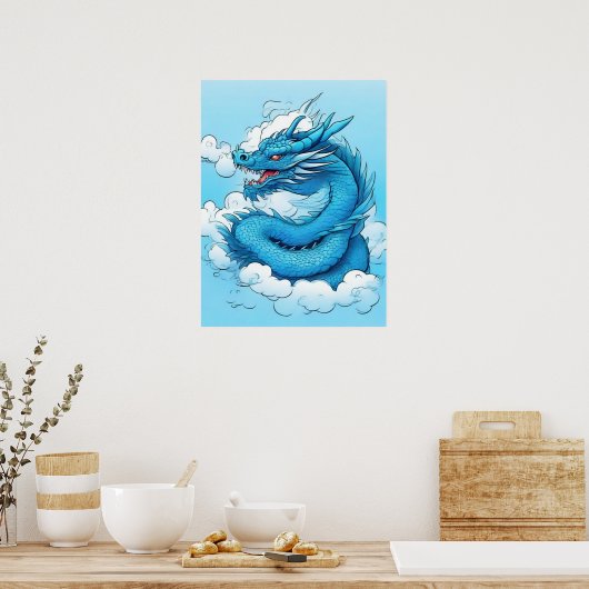 Poster Dragon chinois dans les nuages (Cuisine)