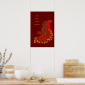 Poster Dragon chinois dessin rouge et or (Cuisine)
