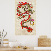 Poster Dragon chinois d'or Fucanglong sur papier de riz (Cuisine)