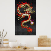 Poster Dragon chinois d'or Fucanglong sur soie noire (Cuisine)