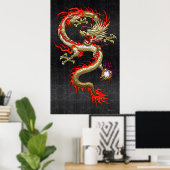 Poster Dragon chinois d'or Fucanglong sur soie noire (Bureau à domicile)