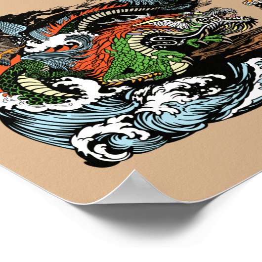Poster Dragon chinois et tigre (Coin)