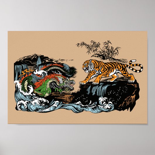 Poster Dragon chinois et tigre (Devant)