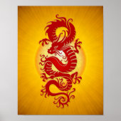 Poster Dragon chinois rouge et jaune (Devant)
