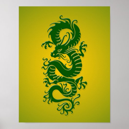 Poster Dragon chinois tribal vert et jaune (Devant)