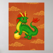 Poster Dragon Chinois Vert sur Fond Rouge (Devant)