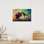 Poster Dragon contre Pégase - Art Fantastique (Cuisine)