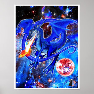 Poster Dragon cosmique azurite