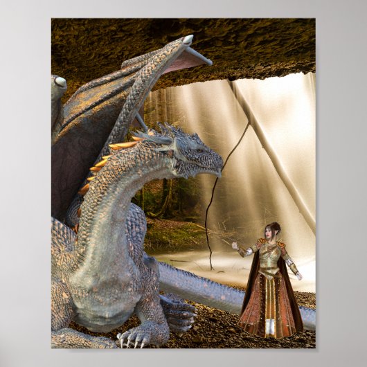 Poster Dragon de bronze avec la Reine fée elfe (Devant)