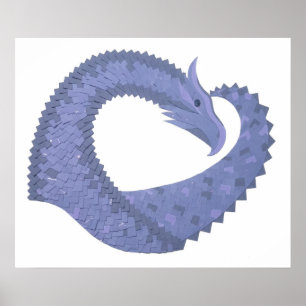 Poster Dragon de coeur gris bleu sur blanc