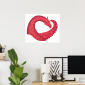 Poster Dragon de coeur rouge en blanc (Bureau à domicile)