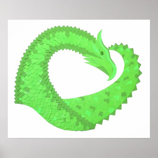 Poster Dragon de coeur vert citron blanc (Devant)