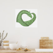Poster Dragon de coeur vert olive blanc (Cuisine)
