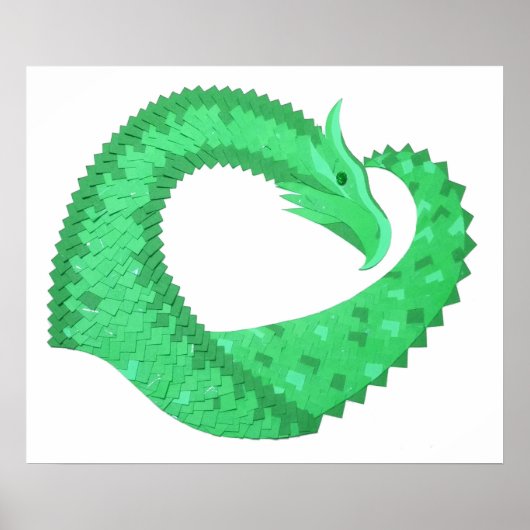 Poster Dragon de coeur vert sur blanc (Devant)