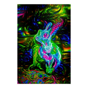 Poster Dragon de lapin psychédélique à Neon Imaginaire