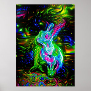 Poster Dragon de lapin psychédélique à Neon Imaginaire