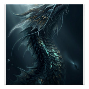 Poster Dragon de mer à écaille dorée majestueux - Guar de