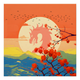 POSTER DRAGON DE MONTAGNE FLEUR DE NATURE