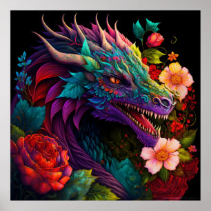 Poster Dragon du jardin floral