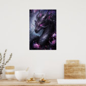 Poster Dragon en acier en fleurs - Cool foncé (Cuisine)