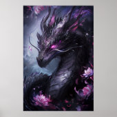 Poster Dragon en acier en fleurs - Cool foncé (Devant)