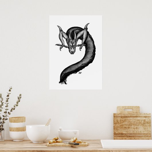 Poster Dragon en style tatouage (Cuisine)