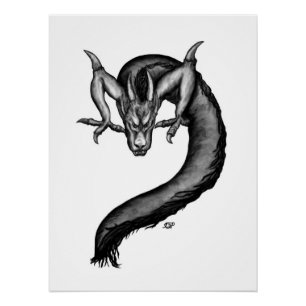 Poster Dragon en style tatouage