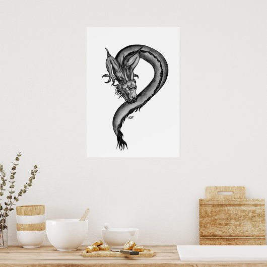 Poster Dragon en style tatouage (Cuisine)