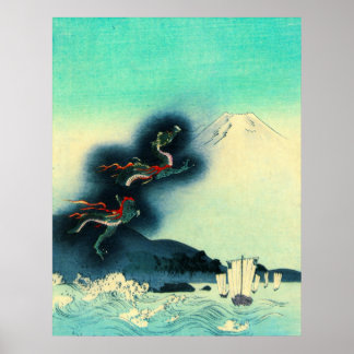 Poster Dragon et Mont Fuji 1910