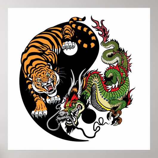 Poster dragon et tigre yin yang (Devant)