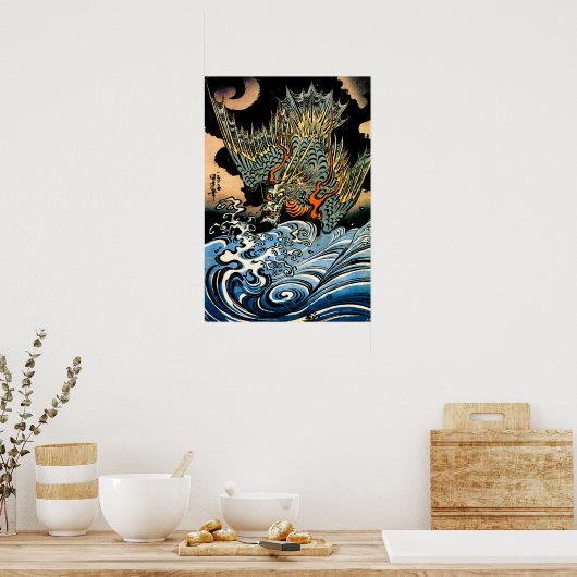 Poster Dragon et vagues I (Cuisine)