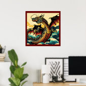 Poster Dragon européen Imaginaire - Bois coupé 2 (Bureau à domicile)